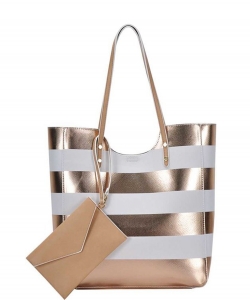2 In1 Modern Striped Fashion Tote Bag BGW-81960PP WHITE